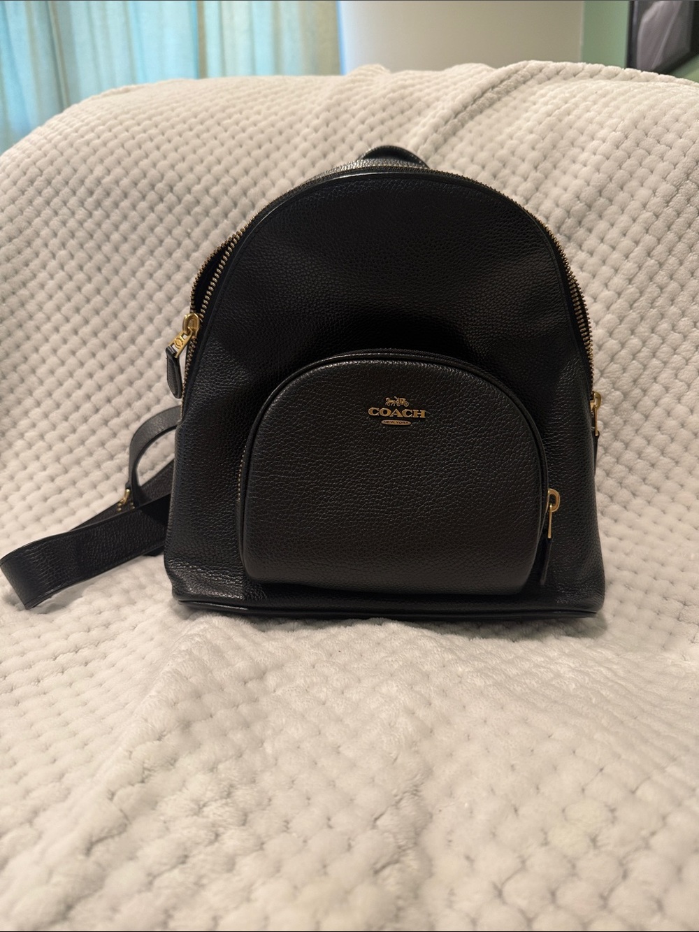 Coach Black Pebbled Leather Mini Backpack with Gold Hardware